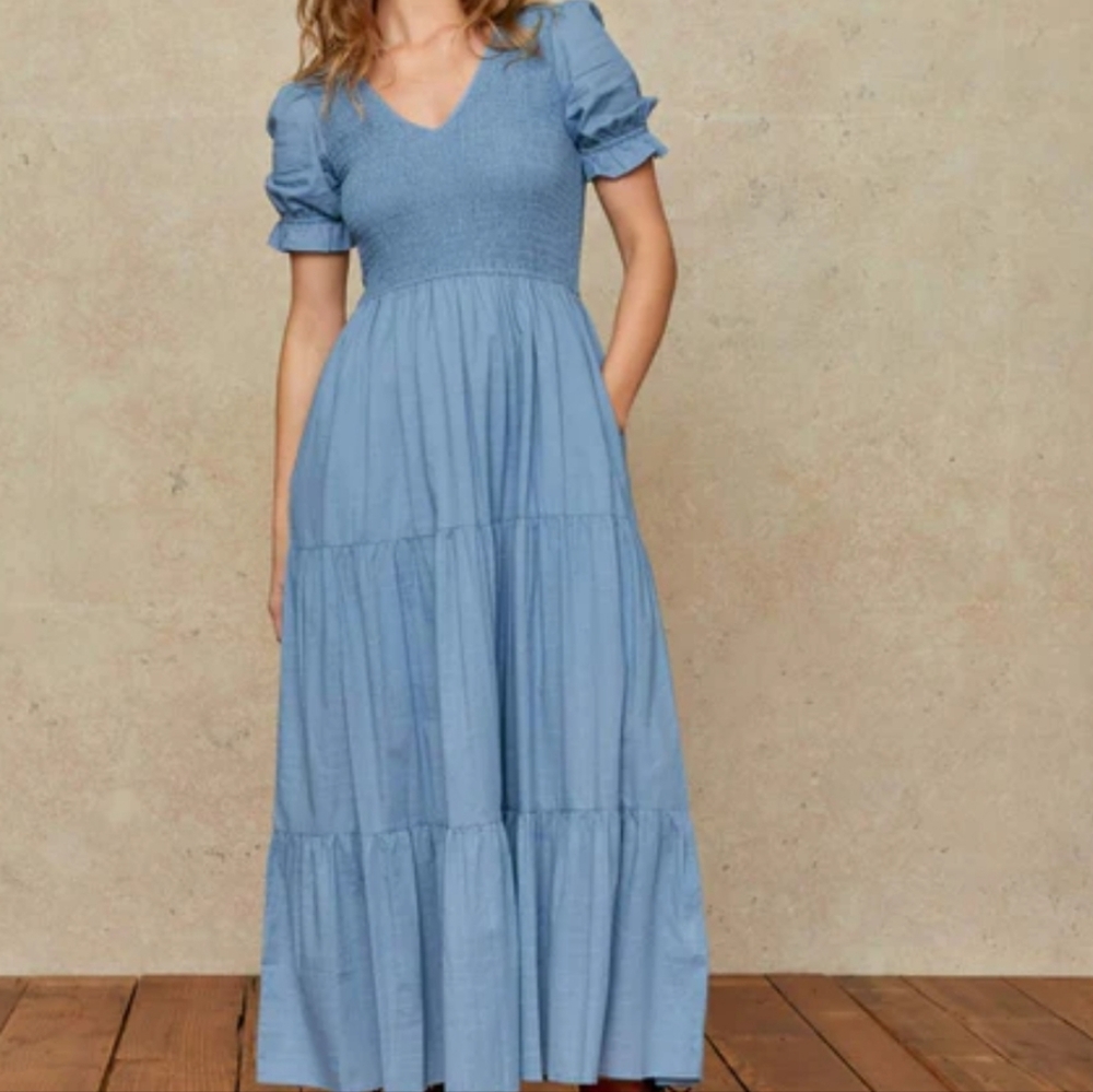 Christy Dawn Brooklyn dress smocked blue size small